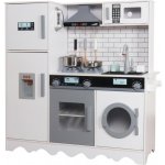 Aga4Kids Dětská dřevěná kuchyňka Hedwig XXL s digestoří pračkou a realistickými efekty Bílošedá – Zbozi.Blesk.cz