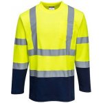 Portwest Reflexní tričko s dlouhým rukávem Cotton Comfort Plus Hi-Vis žluté/modré 86790