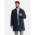 Ombre Clothing pánský kabát s asymetrickým zapínáním a vysokým límcem tmavě modrý – Zboží Dáma