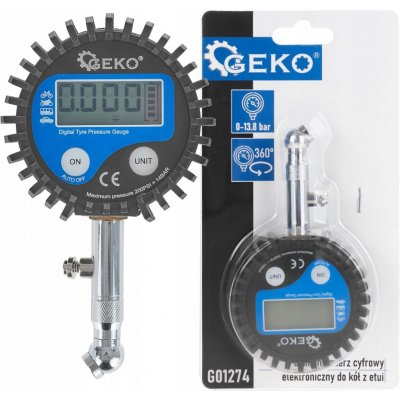 GEKO Manometr digitální na měření tlaku pneu, 0-13,8bar, s koncovkou 45° G01274 | Zboží Auto