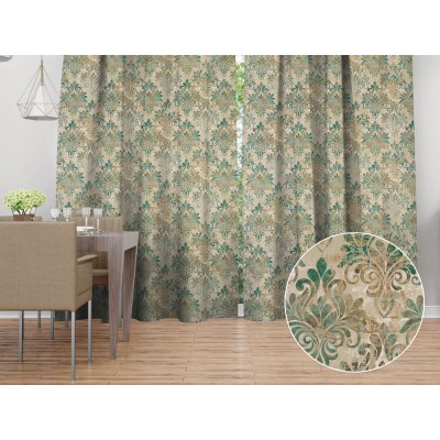 Biante Sametový závěs Tamara TMR-049 Hnědo-zelený zámecký vzor na světle hnědém 145x220 cm – Zboží Dáma