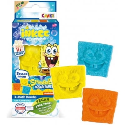 CRAZE Inkee SpongeBob Bath Bombs 3 x 15 g s mandlovým olejem, popcorn aroma – Hledejceny.cz
