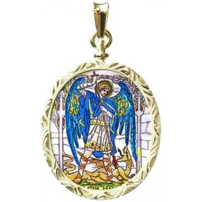 Aljančič Archandělé Uriel a Michael oboustranně malovaný gravírovaný medailon 304 305R2 zlato – Hledejceny.cz
