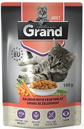 Grand kočka deluxe 100% losos se zeleninou 12 x 100 g