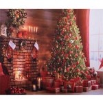 Vánoční textilní pozadí / fotostěna s vánočním stromem, krbem a dárky – 180x210 cm – Zboží Dáma