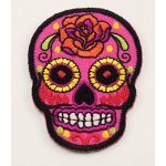 Nažehlovací záplata - Mexická lebka - Día de Muertos - růžová - rozměr 5,5 cm x 5 cm – Hledejceny.cz
