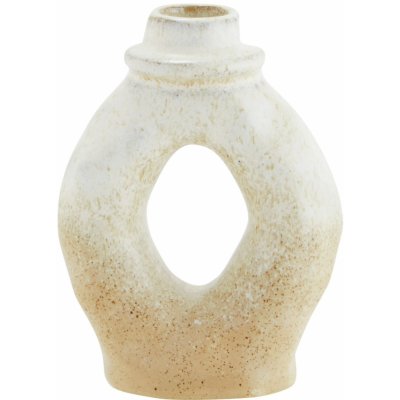 MADAM STOLTZ Kameninový svícen Off White/Sand, béžová barva, krémová barva, keramika