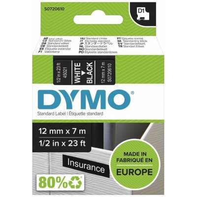 DYMO páska D1 12mm x 7m, bílá na černé, 45021, S0720610 – Hledejceny.cz