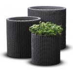 KETER S+M+L CYLINDER Planter sada kvetináčů 3ks ratan antracit – Sleviste.cz