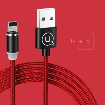 Usams US-SJ292 Magnetic Nylon U-Sure Lightning, 1m, červený