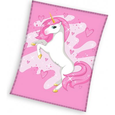 Carbotex Dětská deka UNICORN JEDNOROŽEC Pink Heart fleece růžová – Hledejceny.cz