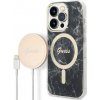 Pouzdro a kryt na mobilní telefon Apple Guess GUBPP14XHMEACSK sada nabíječky MagSafe a pouzdra na iPhone 14 PRO MAX 6.7" black Marble MagSafe