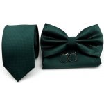 Plaid set kravata motýlek, kapesník a manžetové knoflíčky tmavě zelený – Zboží Mobilmania