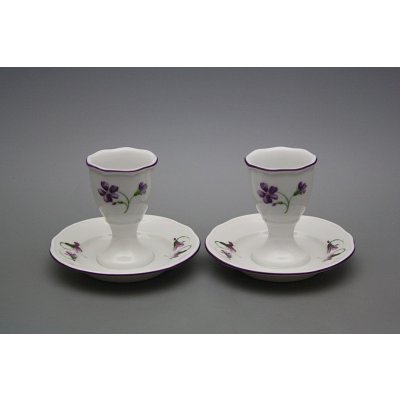 Bohemia Porcelán 1987 Kalíšek na vejce s podstavcem Rokoko Fialky FL – Zboží Dáma