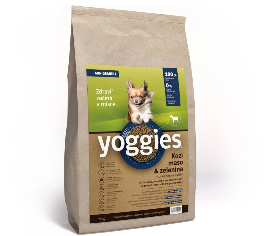 Yoggies hypoalergenní minigranule lisované za studena s probiotiky Kozí maso & zelenina 5 kg