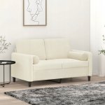Dvojmístná pohovka s polštáři, krémová, 120 cm, samet – Zboží Mobilmania