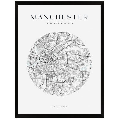 Plakát Manchester mapa města kruh 24X30 cm + černý rám