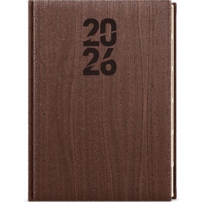 Baloušek Tisk Ctirad Wood A5 denní 2026 hnědý – Zboží Živě