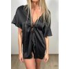 Dámský erotický župan Victoria's Secret Black Satin Kimono Very Wrap Ruffle Robe