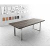 Jídelní stůl DELIFE Jídelní stůl Edge 220x100cm XL akácie platina nerezová ocel úzká