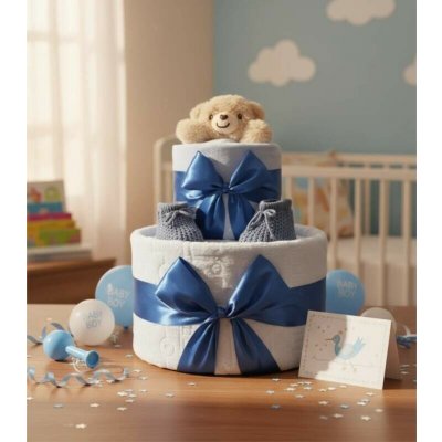 Brumlík dvoupatrový plenkový dort Medvídek modrá – Sleviste.cz