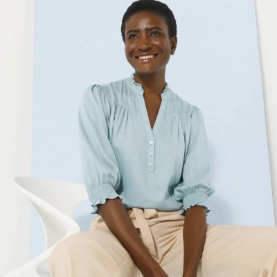 Jednobarevná halenka s rukávy k loktům modrošedá – Zboží Dáma