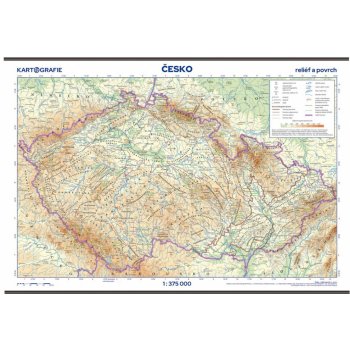 Kartografie PRAHA, a. s. Česko – reliéf a povrch – školní nástěnná mapa