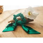Hedvábná ozdobná gumička do vlasů - velká ozdoba, WHITE ORCHID Barva hedvábí: tmavě zelená – Zboží Dáma