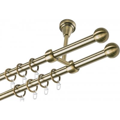 OK-GarnýžeCZ Garnýž kovová dvouřadá 16mm Koule mosaz 440 cm do stropu / kroužky s háčkem – Zboží Mobilmania