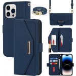 AppleKing flipové s popruhem ve stylu psaníčka pro iPhone 15 Pro - tmavě modré – Zboží Mobilmania
