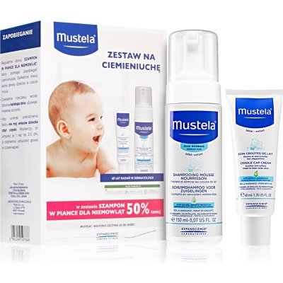 Mustela Bébé pěnový šampon pro děti od narození 150 ml + krém na šupiny ve vlasech 40 ml dárková sada – Zboží Mobilmania