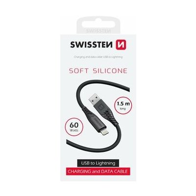 Swissten 71533010 SOFT SILICONE datový Lightning, 1,5m, černý – Zboží Mobilmania