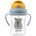Akuku lahvička/hrneček s úchyty a brčkem Medvěd 300 ml šedá/žlutá – Zboží Mobilmania