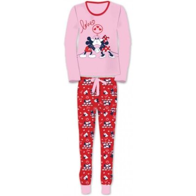 Setino Minnie a Mickey dámské dlouhé bavlněné pyžamo růžové – Zboží Mobilmania