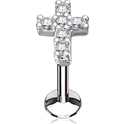 Šperky4U piercing do brady křížek čiré zirkony LB0027C – Hledejceny.cz