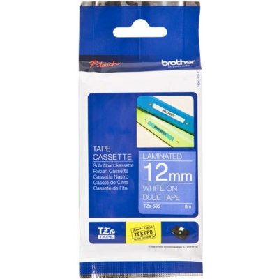 Páska do štítkovače Brother TZe-535, 12mm, bílý tisk/modrý podklad, originál – Zboží Mobilmania
