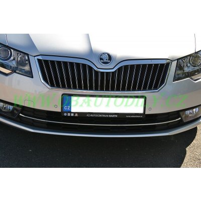 ŠKODA SUPERB II facelift-DEKORATIVNÍ CHROMOVÁ LIŠTA PŘEDNÍHO NÁRAZNÍKU original - střední 3T0853551A 2ZZ