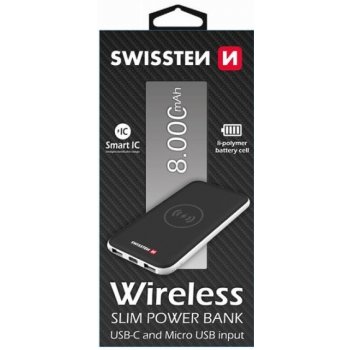 Swissten WIRELESS SLIM POWER BANK 8000 mAh USB-C INPUT