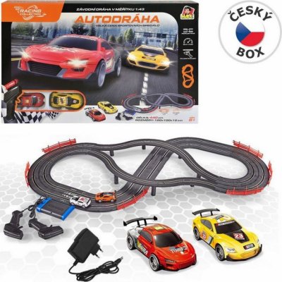 OEM Hračka Autodráha 2 auta 2 ovladače s EU adaptérem délka trati 440 cm, 120 x 100 x 12 cm 11475 – Zboží Dáma
