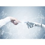 WEBLUX 201581385 Fototapeta plátno Human and robot hands reaching out Lidské a robotické ruce natahující ruku síť rozměry 160 x 116 cm