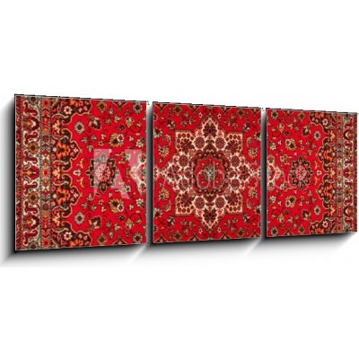 Obraz 3D třídílný - 150 x 50 cm - Old Persian carpet with pattern. top view Starý perský koberec se vzorem. pohled shora – Zboží Mobilmania