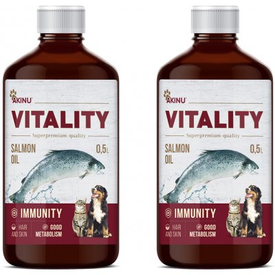 Akinu VITALITY Lososový olej doplněk stravy pro psy a kočky 2 x 500 ml – Hledejceny.cz