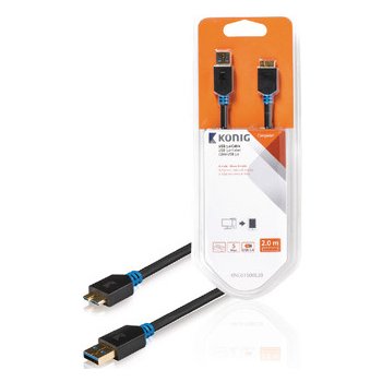 König KNC61500E20 USB 3.0, zástrčka A – zástrčka Micro B, 2m, šedý