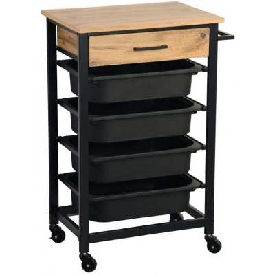 KESPER Regál pojízdný kuchyňský se šuplíkem, dub, černý 47 x 37 x 85 cm – Zboží Mobilmania