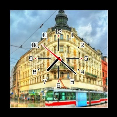 Obraz s hodinami 1D - 50 x 50 cm - City tram in the old town of Brno, Czech Republic Městská tramvaj ve starém městě Brně, Česká republika – Zboží Mobilmania