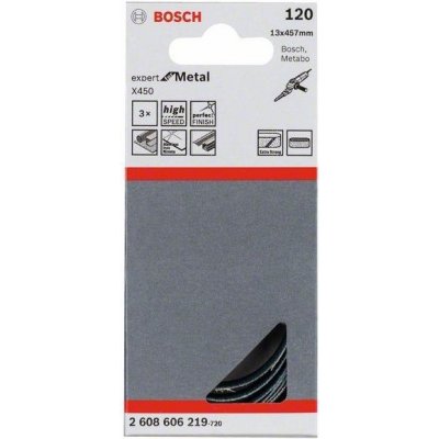 3x Brusný pás - brusivo pro pásové brusky a pilníky Bosch Expert for Metal X450 13x457mm, zr. 120 (2608606219) – Zbozi.Blesk.cz