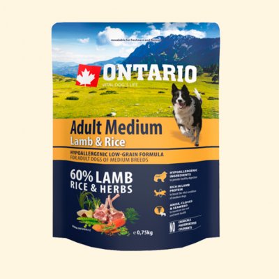 Ontario Adult Medium Lamb & Rice 0,75 kg