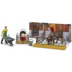 BRUDER 62611 Bworld Stáj pro krávy kráva tele a farmář – Zboží Dáma