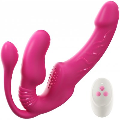 SuperLove Triple Delight Strapless Triple Motor Vibrating Strap On with Remote Pink – Zboží Dáma