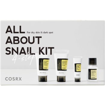 Cosrx All About Snail Kit 4-Step pečující sada se šnečím slizemjemný mycí gel 20 ml + hydratační esence 30 ml + oční krém 5 ml + multifunkční krém 20 g dárková sada